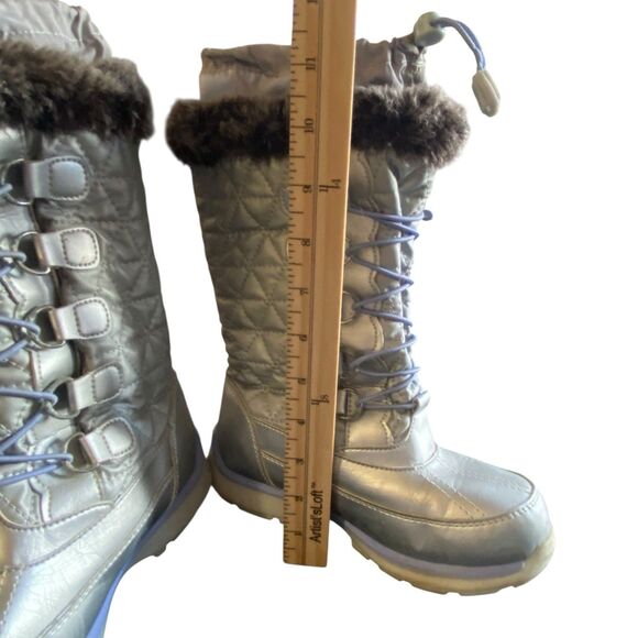 Lands End Snowflake Tall Silver Insulated Snow Boots Lined Faux Fur Girls Size 1 - Picture 8 of 9